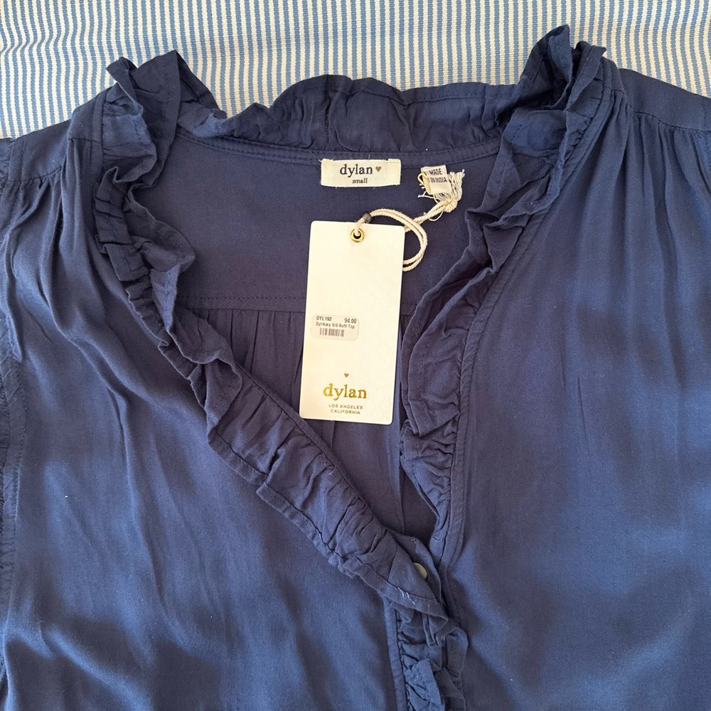Women's Ruffled Navy Top - Picture 4 of 5